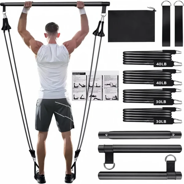 Portable Yoga Pilates Bar Stick with Resistance Band